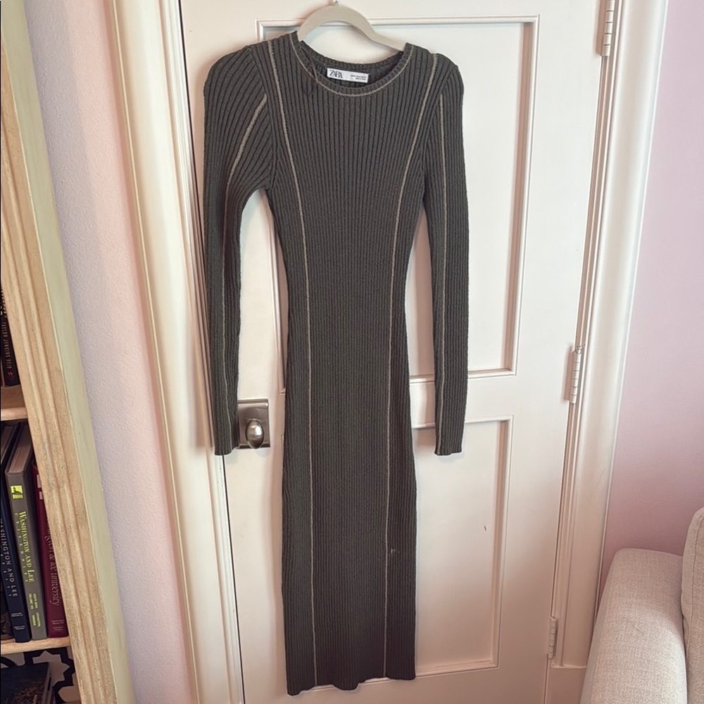 Olive Green Ribbed Dress